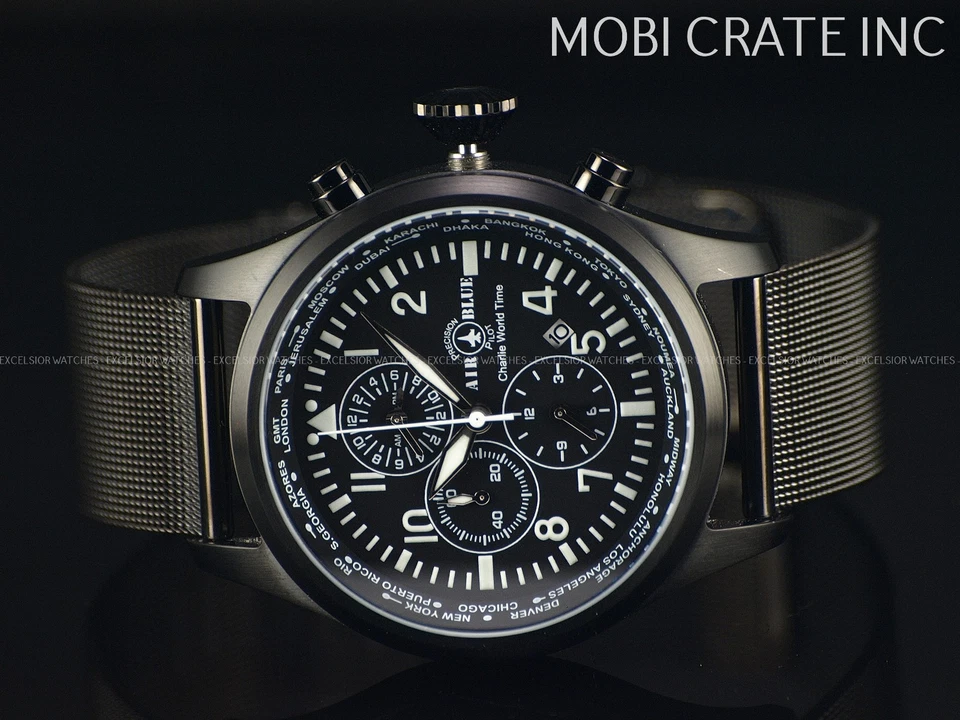 Rare Air Blue Deep Blue 44mm Charlie World Time Alarm Sapphire Black PVD Watch - Image 4 of 4