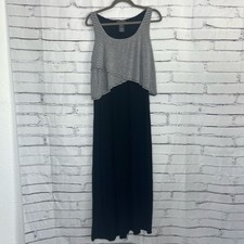 Chelsea & Theodore Striped Overlay Maxi Dress Women’s Small Black Gray Casual