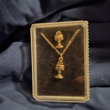 Vtg Golden First Communion Necklace and Lapel Pin Set NOS