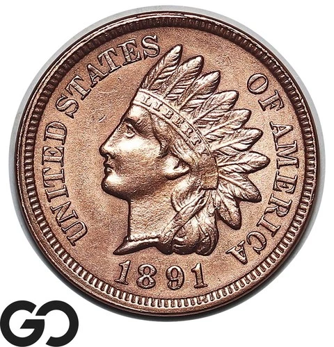 1891 Indian Head Cent Penny, Gem BU++