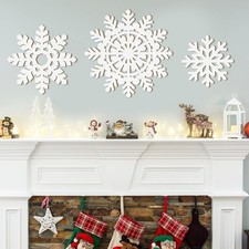 Wooden Large Snowflake Ornaments Sign Christmas Decorations 3Pack, Wood Hollo...