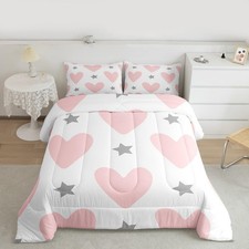 Girls Cute Love Heart Comforter Set Kids Lovely Warm Sweet Comforter Star Lov...