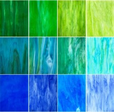 12 Sheets Blue Green Stained Glass Sheets Variety Pack, 6 x 4 inch S  