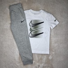Nike Short Sleeve T-Shirt  Jogger 2 Piece Outfit Set White/Gray Size 6 Boys NWT