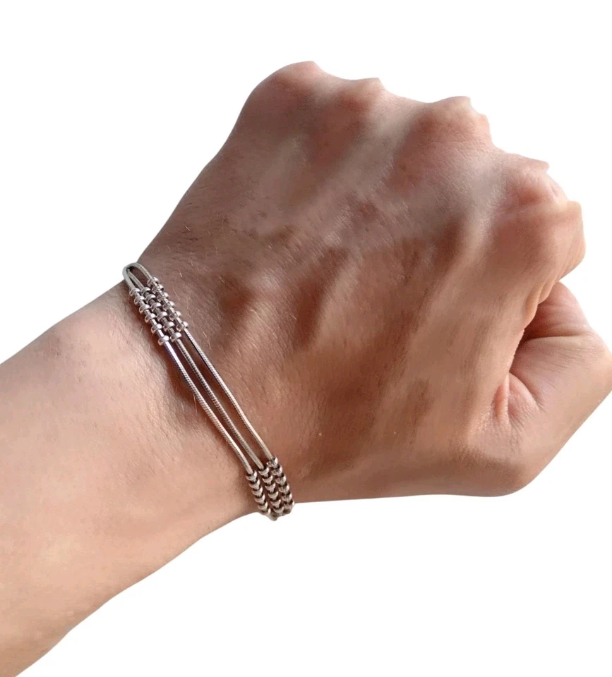 *HH* Bracciale In Argento 925 Unisex Uomo Donna Stilizzato Con Sfere E Pallini  - Immagine 4 di 4