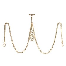 Men's Double Albert Chain Pocket Watch Curb Link Key Chain 3 Hooks with Antiq...