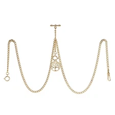 Men's Double Albert Chain Pocket Watch Curb Link Key Chain 3 Hooks with Antiq...