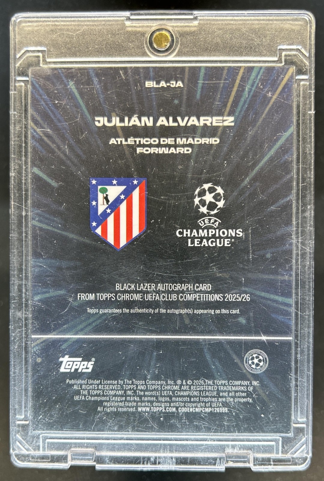 2025-26 Topps Chrome UEFA Julian Alvarez Black Lazer Auto #BLA-JA Atletico view 2