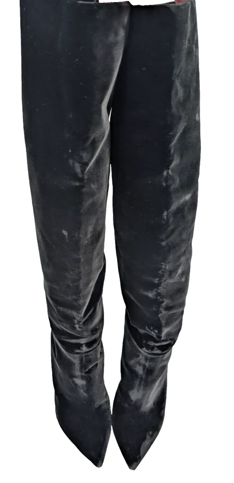 Tamara Mellon Black Velvet Over Knee Stiletto Tall Scrunch Boots Glam Luxury 38 - Image 4 of 4
