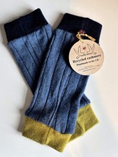 BNWT Turtle Doves Cashmere Fingerless Gloves - Navy / Blue & Mustard