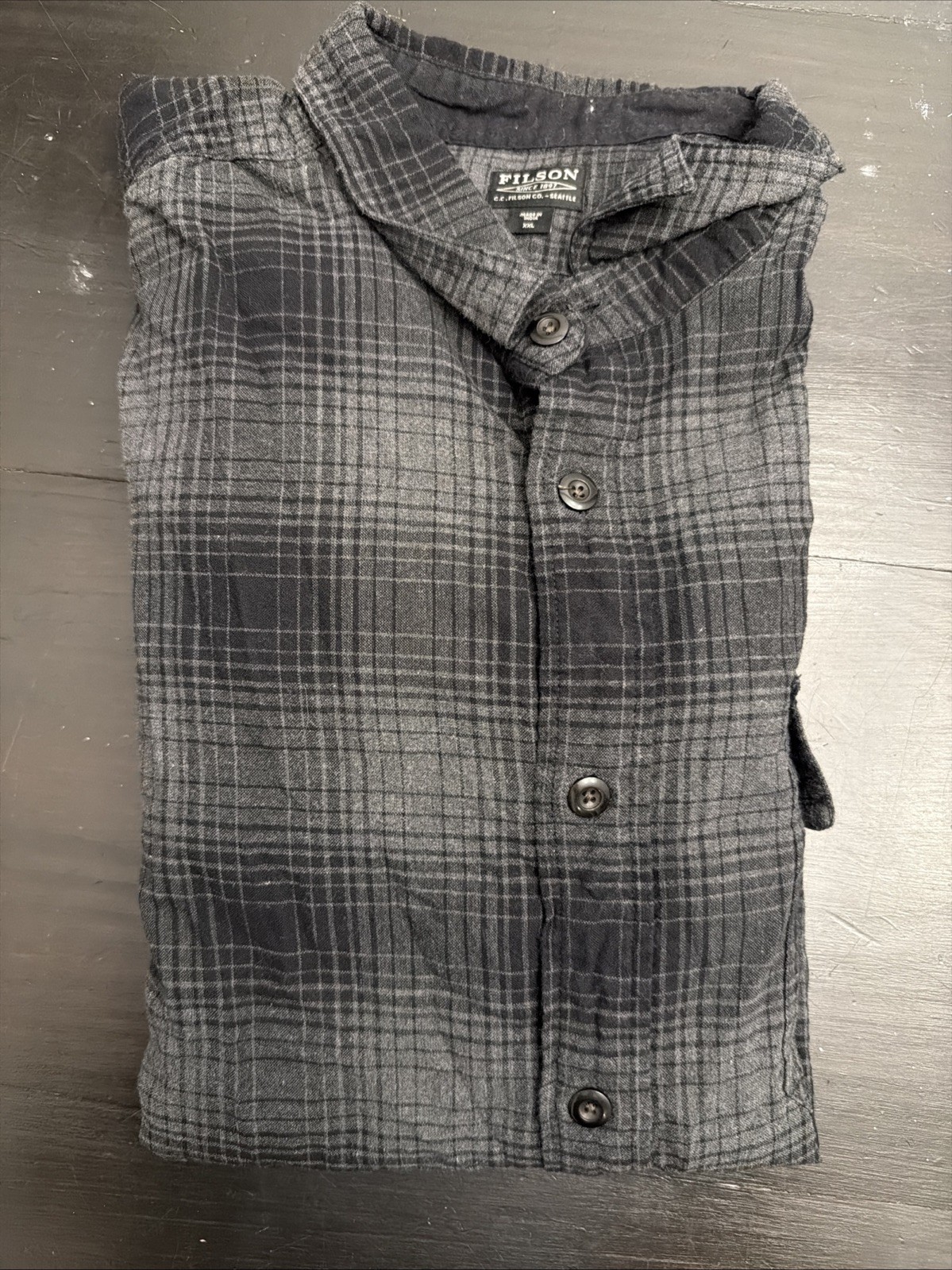 Filson Grey Black Plaid Flannel Cotton Button Up Shirt Top Men's Xxl 2Xl