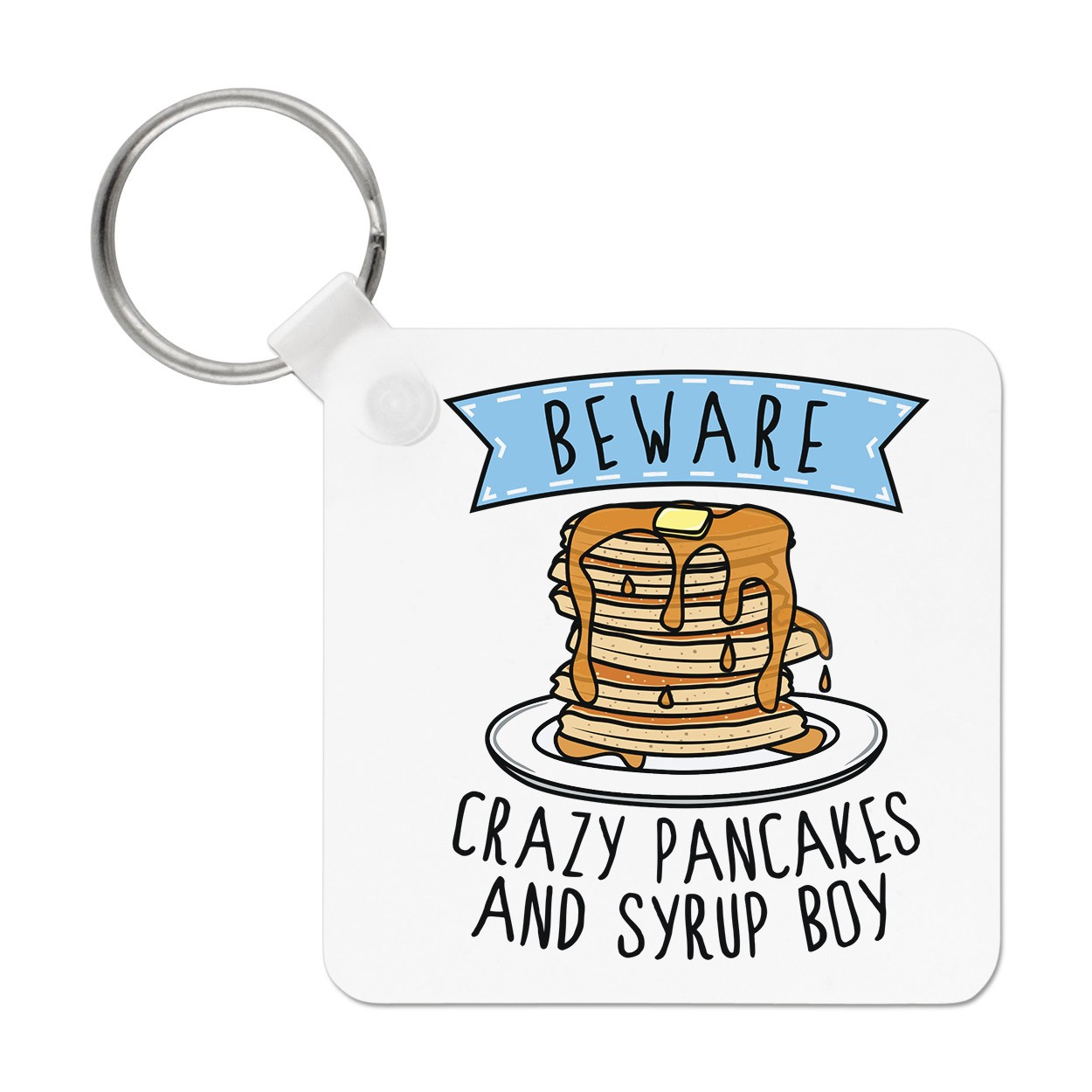 Beware Crazy Pancakes And Syrup Boy Keyring Key Chain Joke Son Funny Breakfast