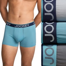 Jockey Men's Chafe Proof Pouch Microfiber 3" StayCool Trunk - 3 Pack - Gray/Blue
