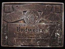 IL01143 VINTAGE 1970s GENUINE  BUDWEISER  LAGER BEER BELT BUCKLE