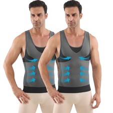 2PCS Mens Body Shaper Tank Gynecomastia Compression Shirts Sculpting Shaper Vest