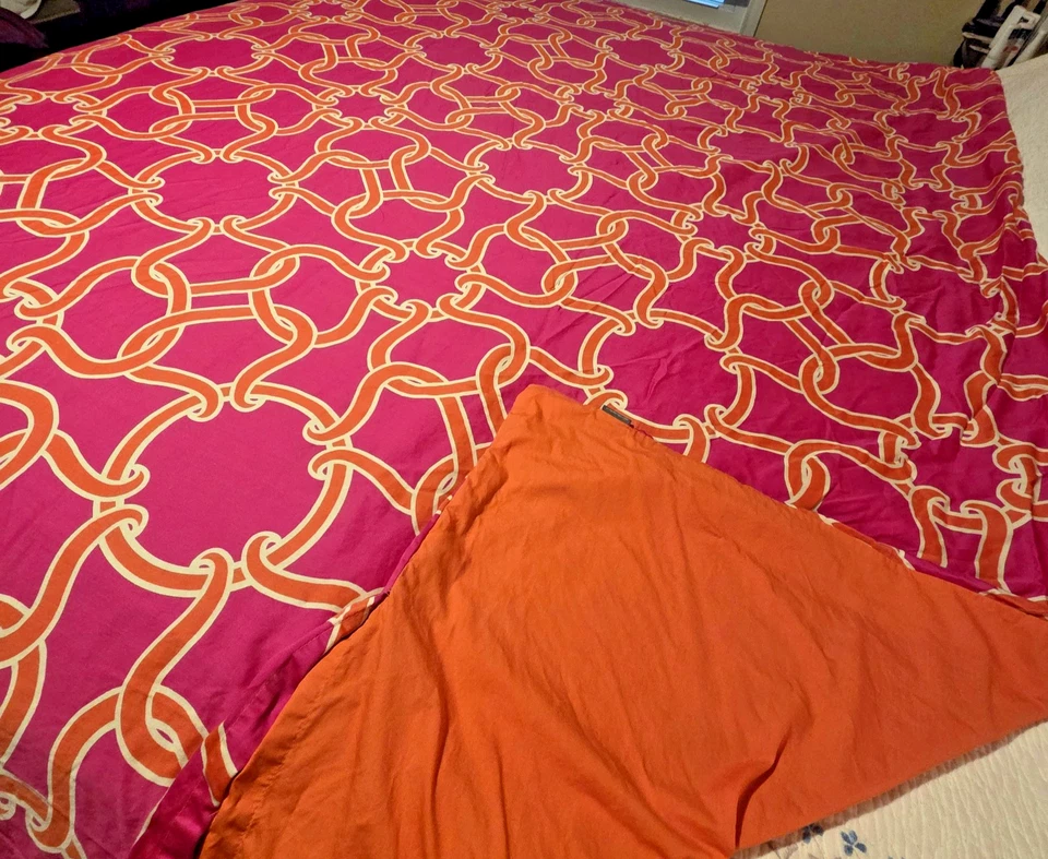 Edredón Echo Catalina Doble 100% Algodón Rosa Naranja Botones Reversibles 70" x 86" Foto 2 de 4