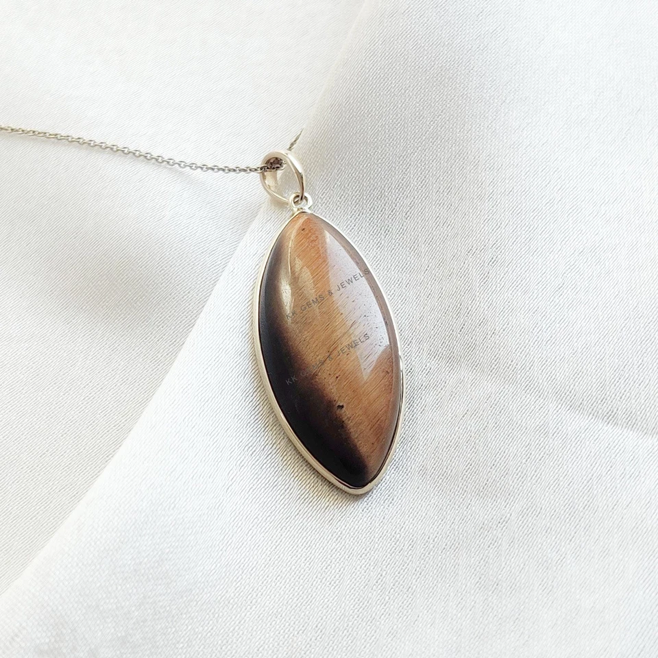 Collar de piedra de nacimiento de junio zodiaco oro 14K colgante ojo de tigre natural de 17,50 quilates Foto 3 de 4