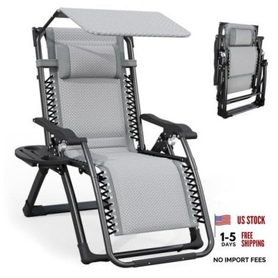 Zero Gravity Chair with Canopy, Folding Patio Recliner 450lbs | Padded Seat &