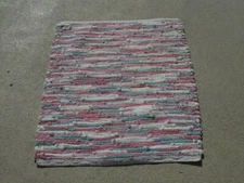 Vintage Hand Woven Towel Rag Rug Mat Rug 24.5x31.5 " LN BlueGreen Ivory Pink Red