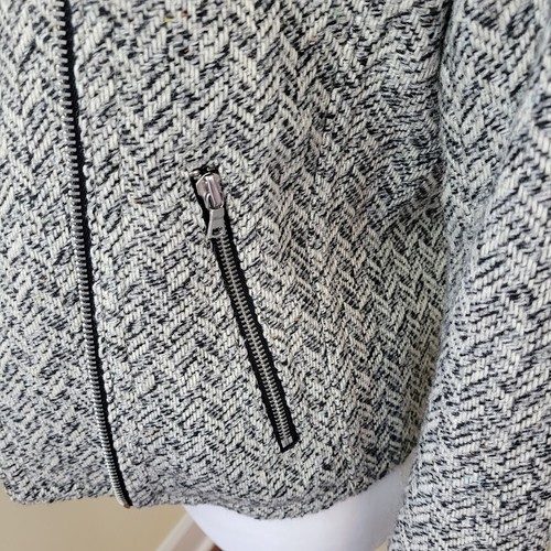 GAP Wool Blend Black White Herringbone Tweed Moto Jacket Asymmetrical Zip XS - Picture 9 of 16