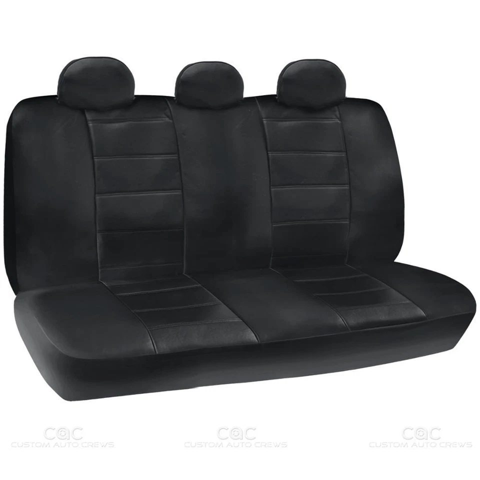 Black Synthetic Leather Set Car Seat Cover Genuine Leather Feel Front & Rear Set - Image 4 of 4