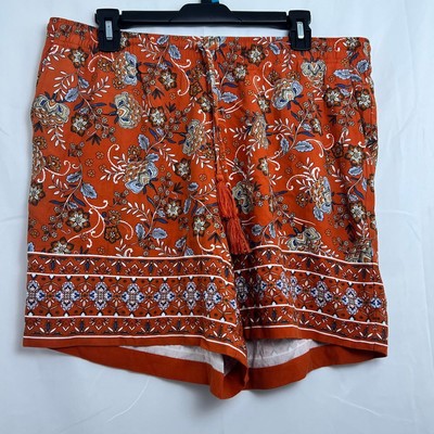 J.Jill Zinnia Floral Paisley Print Boho Shorts Orange Women's Large Petite NWT