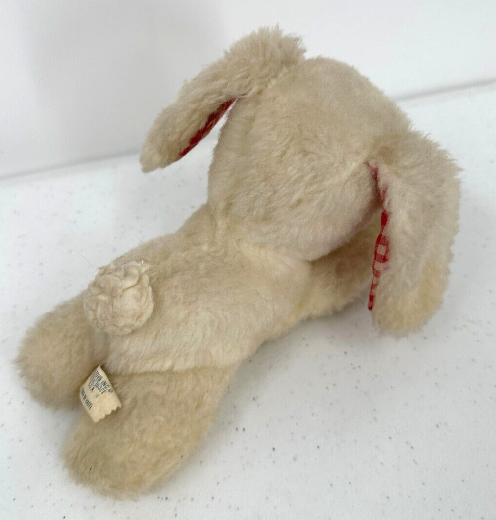 Eden Toys Inc. Baby Rattle Cream Wooly Stuffed Lamb Red Plaid Ears Plush Animal