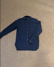 [S] Uniqlo Womens Dress Button Up Shirt Long Sleeve Dark Blue Cotton Collar