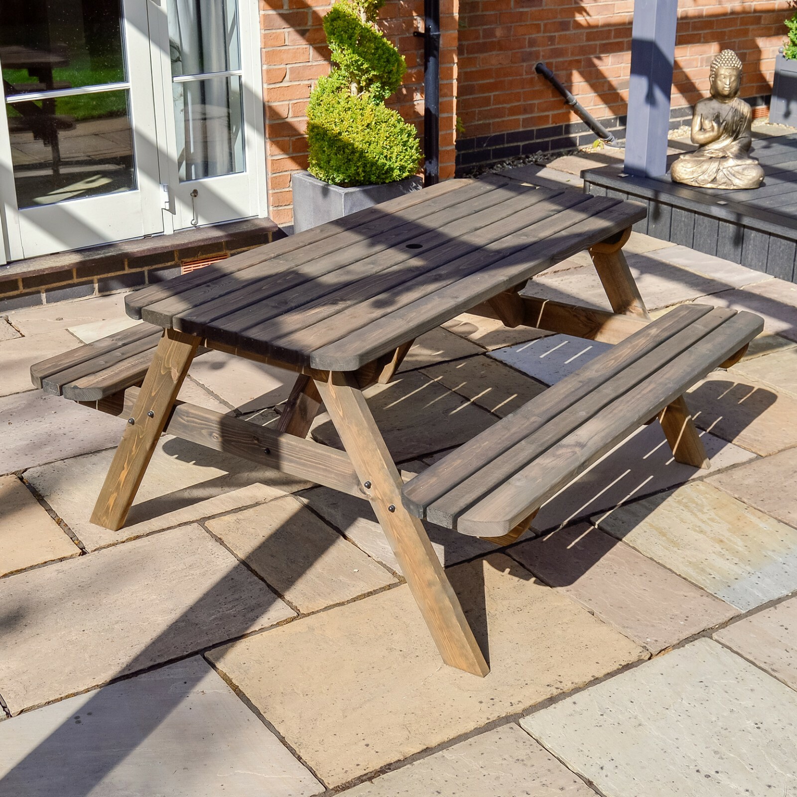 Wooden Pub Style Picnic Bench Rounded Edges Oakham Picnic Bench eBay