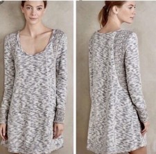 Anthropologie SATURDAY SUNDAY Mercer Dress Blue White Marled Floral Trim Sz S