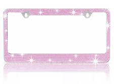 Metal Pink Crystal Glitter License Plate Frame Universal Fit