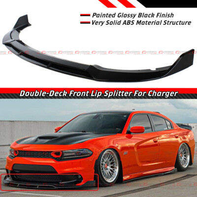 For 2015-23 Dodge Charger SRT Double Deck Glossy Black Front Bumper Lip Splitter