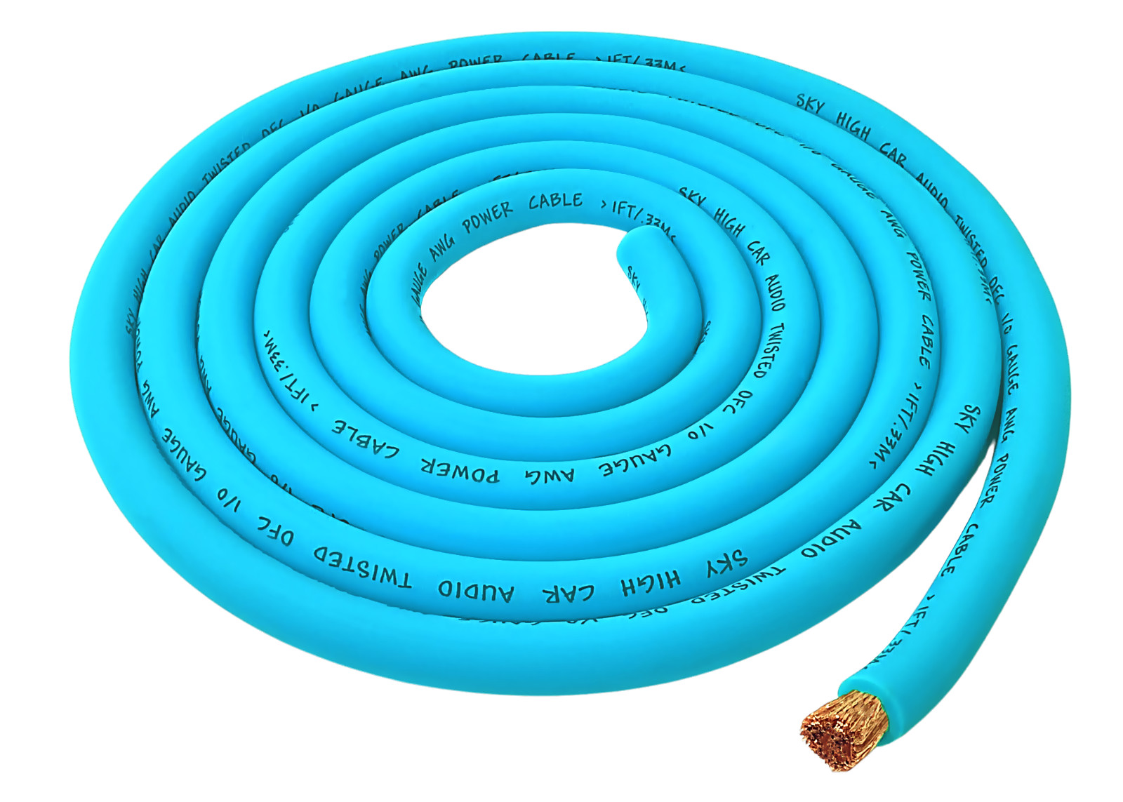 SKY HIGH CAR AUDIO 1/0 GAUGE OFC AQUA BY THE FOOT AWG POWER GROUND WIRE
