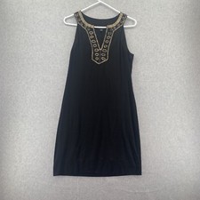 Banana Republic Dress Womens Small Sleeveless Gold Beaded Black Shift Dress