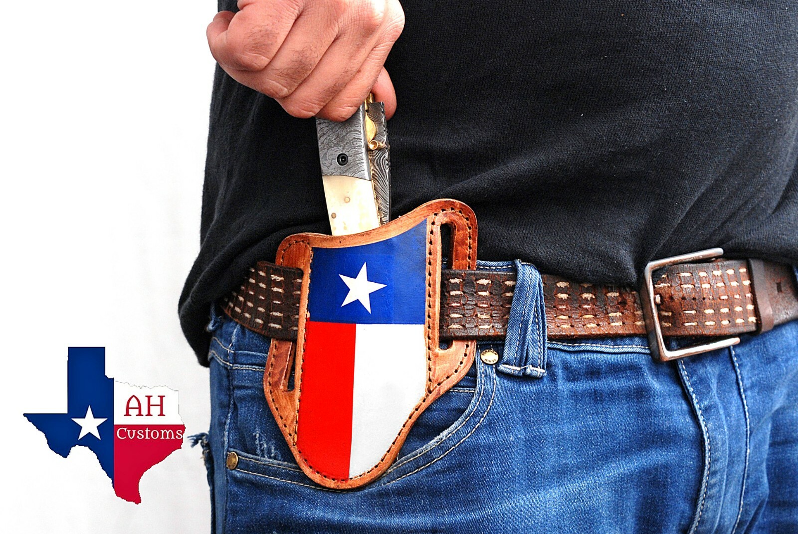  HAND MADE PURE LEATHER HORIZONTAL SHEATH FOR FOLDING POKET KNIFE AH-5