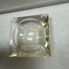 Clear Glass Vintage Ashtray Square Faceted Cigar Cigarette Heavy 4.5”X 4.5”