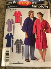 🦋 SIMPLICITY #3944 - ADULT (FLANNEL-FLEECE-SEERSUCKER) ROBE PATTERN  XS-XL FF