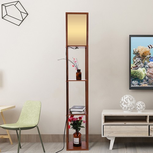 Floor Lamp Free Standing Wood 3-Tier Storage Shelf Reading Bedroom Living Room - Picture 9 of 15
