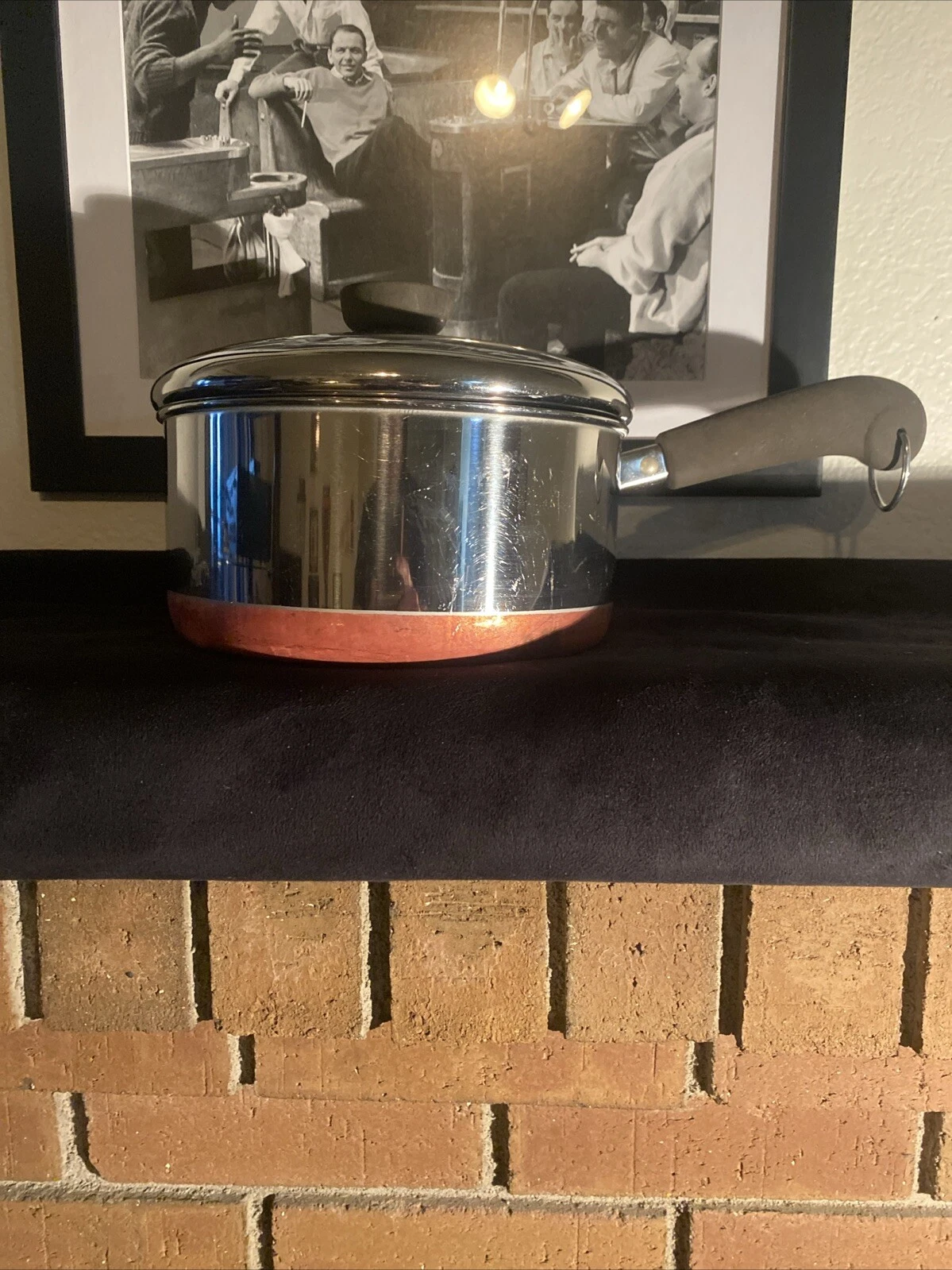Revere Ware 2 Qt Sauce Pan w/Lid Copper Bottom Pot Clinton IL USA Stainless Vtg
