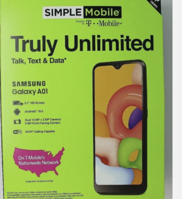 FACTORY SEALED Simple Mobile Samsung Galaxy A01 16 GB Black 4G Smartphone