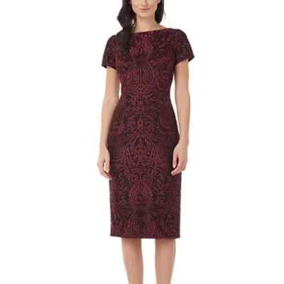 JS Collections Garnet Red Black Floral Embroidered Cocktail Dress Size 10  $250 | eBay