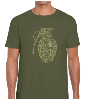 GRANADE WAR HERREN T-SHIRT COOL ARMY GUNS MILITARY DESIGN GYM TRAINING TOP NEU