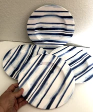 SET 4 New TOMMY BAHAMA Blue Aqua Striped 8.5' LUNCHEON PLATES Salad Melamine Lot