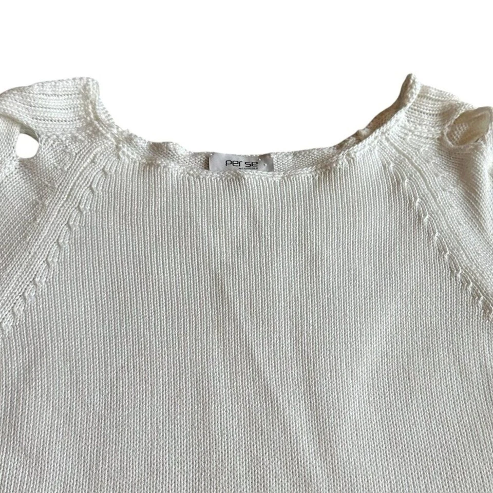 Per Se by Carlisle White Woven Pullover Sweater Cutout Sleeves Size XS NWT - Image 2 of 4