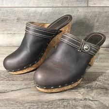 Frye Leather Audra Button Heel Mules Clogs Womens 10 M Dark Brown