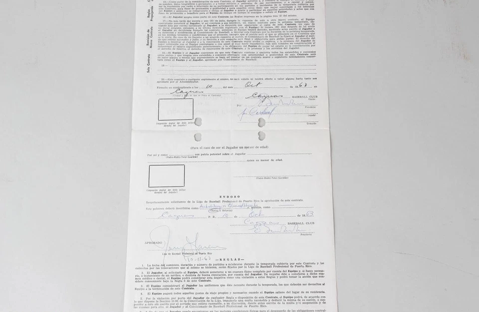 José Cardenal Firmado Contrato Gigantes - Certificado de Autenticidad JSA Foto 3 de 4