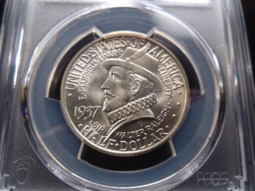 1937 MS66 Roanoke Silver Commemorative PCGS Certified Gem - White/Light Gold - Picture 3 of 8