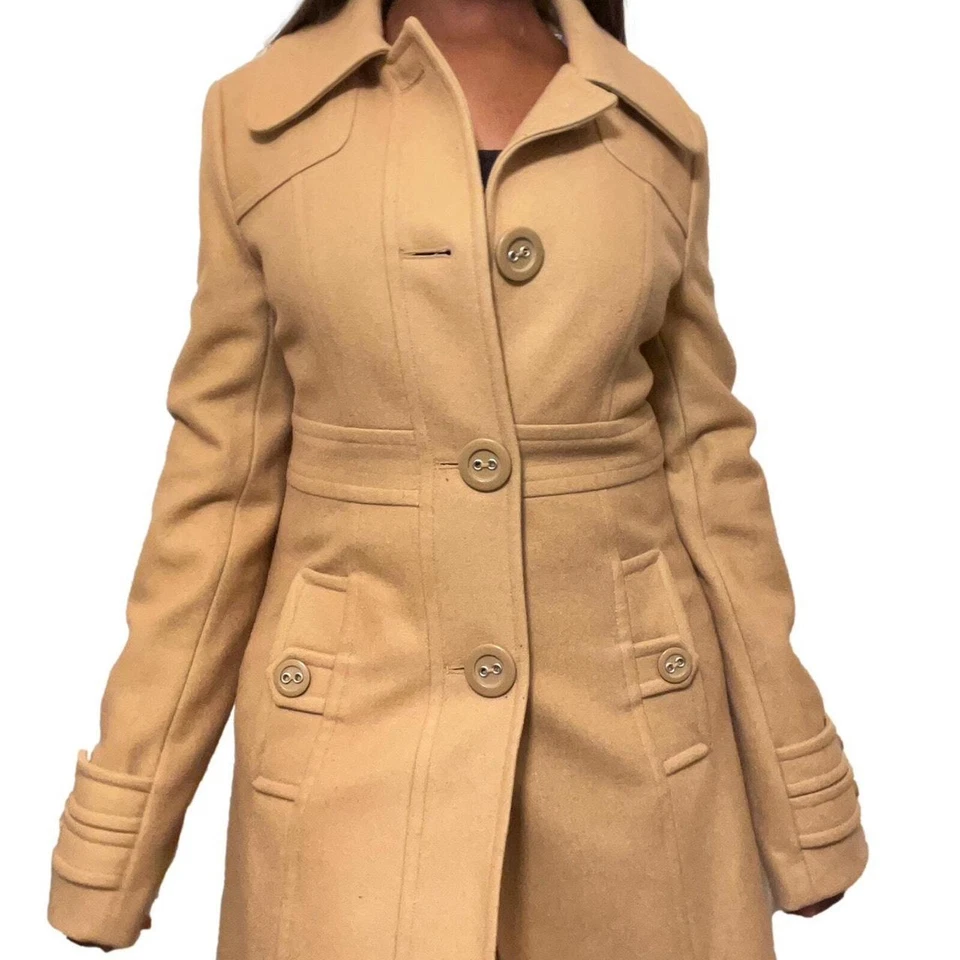 Abrigo de mezcla de lana tostada de tul, mediano Foto 4 de 4