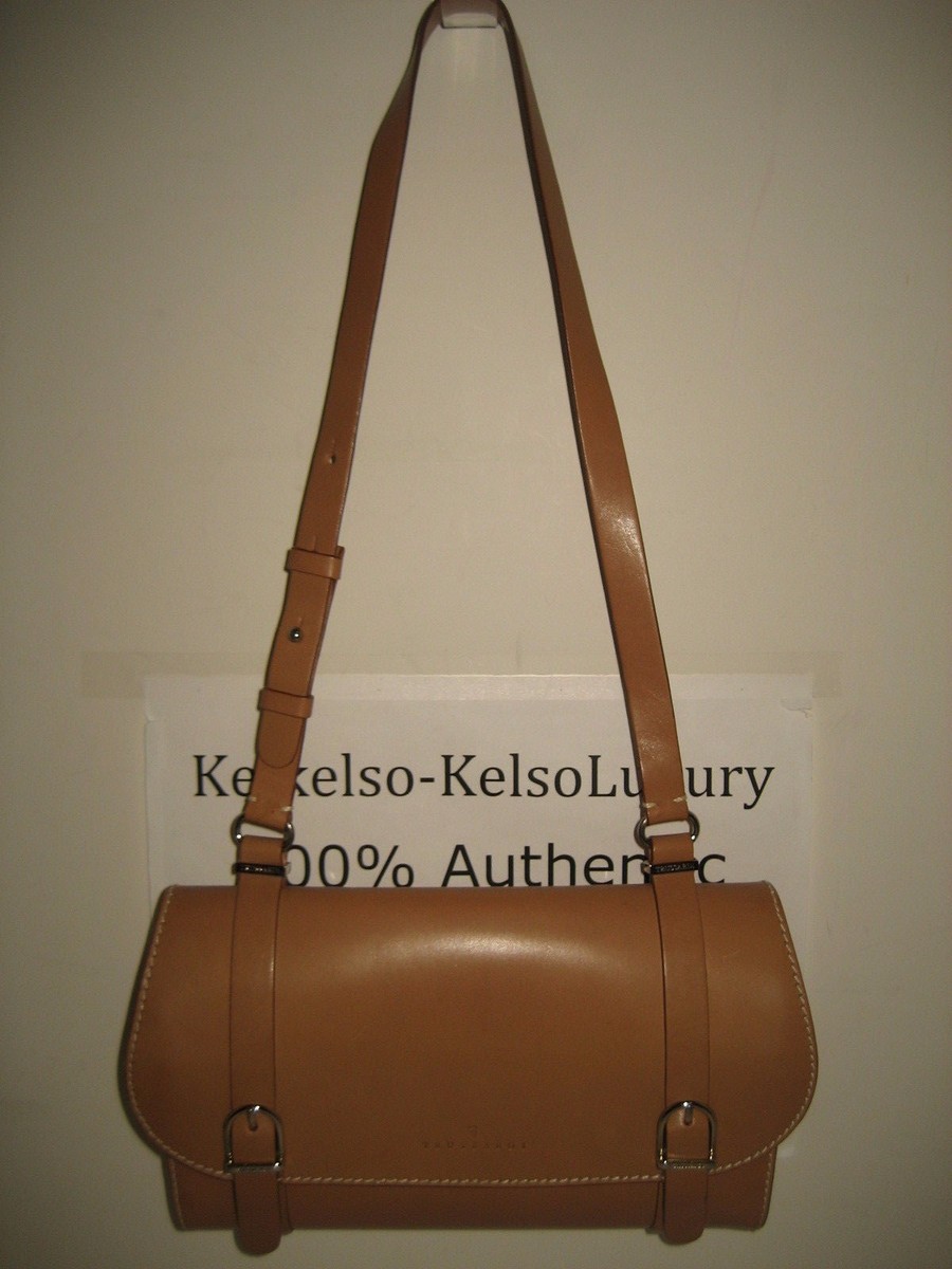 Trussardi Brown Smooth Italy Leather Small Shoulder Bag Silvertone