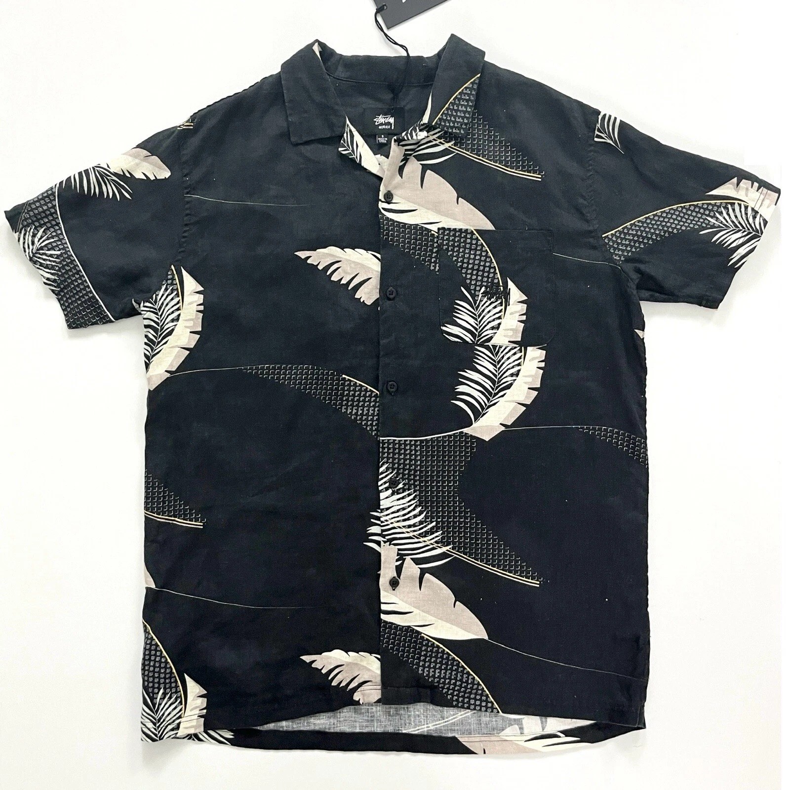 Stussy Paradise Linen Botton Up Shirts Short Sleeve Black Mens S - New